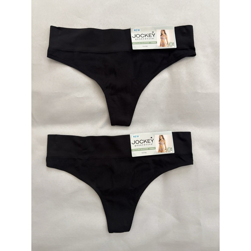 NEW JOCKEY Generation Black Seamfree Ribbed Thong Panty Women's Small 2 Pair